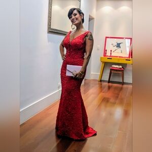 Red Embroidered Gown